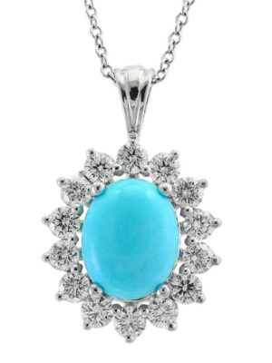 EFFY 18K WHITE GOLD DIAMOND AND TURQUOISE PENDANT