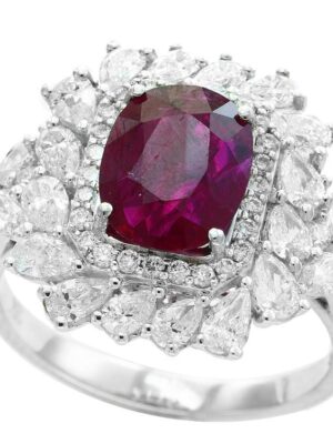 EFFY 18K WHITE GOLD DIAMOND AND RUBY PENDANT