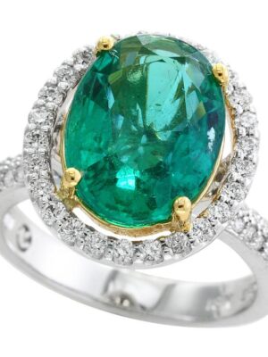 EFFY 18K TWO TONE GOLD DIAMOND AND EMERALD RING