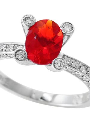 EFFY 18K WHITE GOLD DIAMOND,FIRE OPAL RING