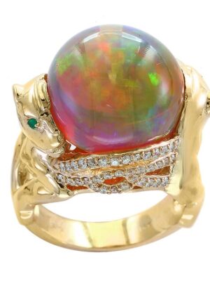 EFFY 14K YELLOW GOLD DIAMOND,NATURAL EMERALD,,OPAL RING