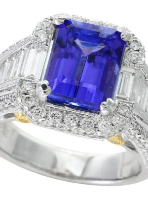 EFFY 18K TWO TONE GOLD DIAMOND AND TANZANITE RING