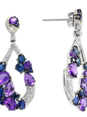 EFFY 14K WHITE GOLD SAPPHIRE AND AMETHYST  EARRINGS