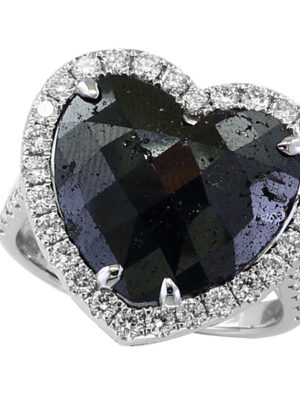 EFFY 14K WHITE GOLD BLACK AND WHITE DIAMOND  RING