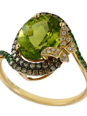 EFFY 14K YELLOW GOLD, BROWN AND WHITE DIAMOND PERIDOT  RING