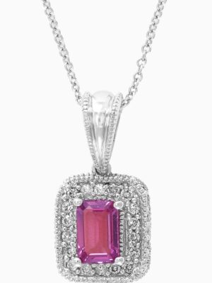 EFFY 14K WHITE GOLD DIAMOND,PINK SAPPHIRE PENDANT