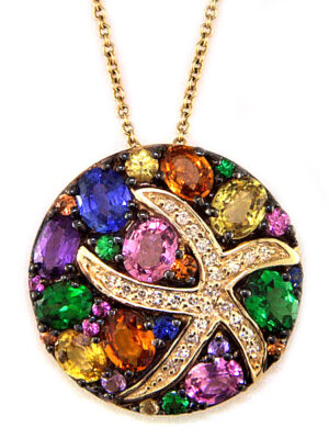 EFFY 14K YELLOW GOLD DIAMOND,NATURAL CEYLON SAPPHIRE,ORANGE SAPPHIRE,PINK SAPPHIRE,PURPLE SAPPHIRE,TSAVORITE,YELLOW SAPPHIRE PENDANT