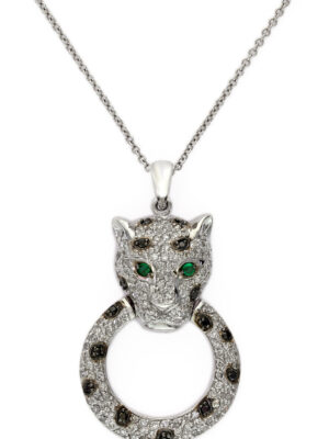Effy 14K White Gold Diamond,Black Diamond,Natural Emerald Pendant