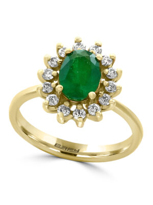 EFFY 14K YELLOW GOLD DIAMOND,NATURAL EMERALD RING