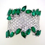 EFFY 14K WHITE GOLD DIAMOND,NATURAL EMERALD RING