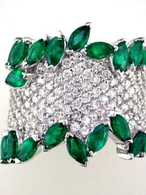 EFFY 14K WHITE GOLD DIAMOND,NATURAL EMERALD RING