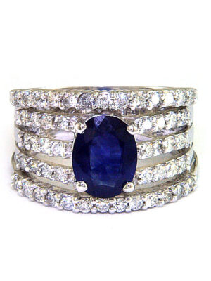 EFFY 14K WHITE GOLD DIAMOND,NATURAL SAPPHIRE RING