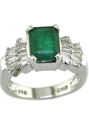 EFFY 14K WHITE GOLD DIAMOND,NATURAL EMERALD RING