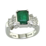 EFFY 14K WHITE GOLD DIAMOND,NATURAL EMERALD RING