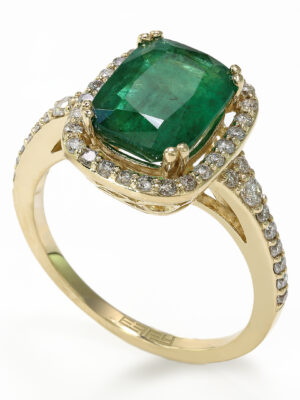 Effy 14K Yellow Gold Diamond,Natural Emerald Ring