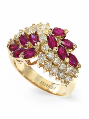 Effy 14K Yellow Gold Diamond,Natural Ruby Ring