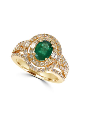 Effy 14K Yellow Gold Diamond,Natural Emerald Ring