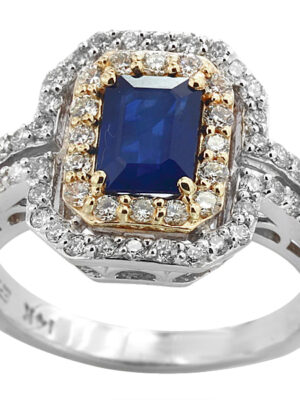 EFFY 14K WHITE and YELLOW GOLD DIAMOND,NATURAL SAPPHIRE RING