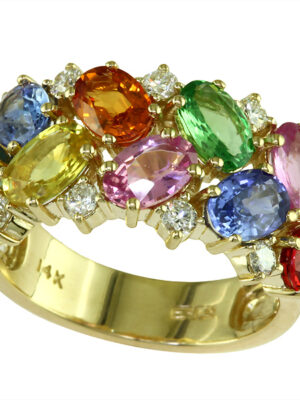 EFFY 14K WHITE GOLD DIAMOND,NATURAL CEYLON SAPPHIRE,GREEN SAPPHIRE,RED SAPPHIRE,ORANGE SAPPHIRE,PINK SAPPHIRE,TSAVORITE,YELLOW SAPPHIRE RING