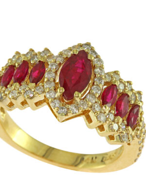 EFFY 14K YELLOW GOLD DIAMOND,NATURAL RUBY RING