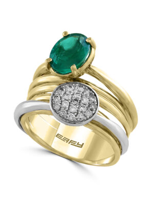 Effy 14K Wht/Yel/Pnk Diamond,Natural Emerald Ring