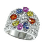 EFFY 14K WHITE GOLD DIAMOND,NATURAL CEYLON SAPPHIRE,ORANGE SAPPHIRE,PINK SAPPHIRE,YELLOW SAPPHIRE RING