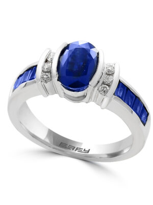 EFFY 14K WHITE GOLD DIAMOND,NATURAL SAPPHIRE RING