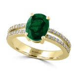 Effy 14K Yellow Gold Diamond,Natural Emerald Ring