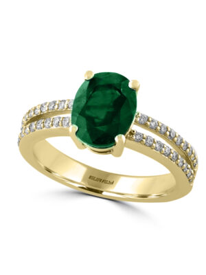 Effy 14K Yellow Gold Diamond,Natural Emerald Ring