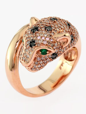 Effy 14K Rose Gold Diamond,Black Diamond,Natural Emerald Ring