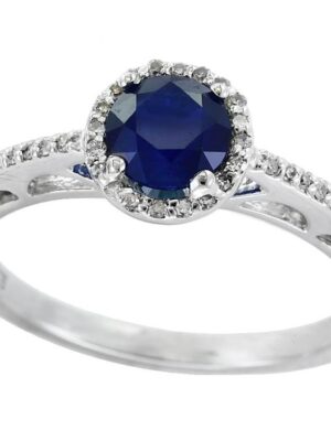 EFFY 14K WHITE GOLD DIAMOND,BLUE DIAMOND,NATURAL SAPPHIRE RING