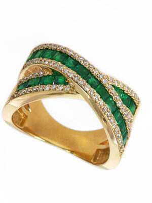 EFFY 14K YELLOW GOLD DIAMOND,NATURAL EMERALD RING