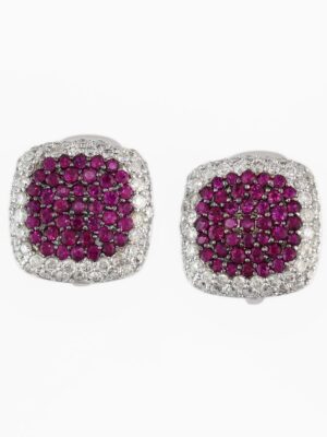 EFFY 14K WHITE GOLD DIAMOND,NATURAL RUBY EARRINGS