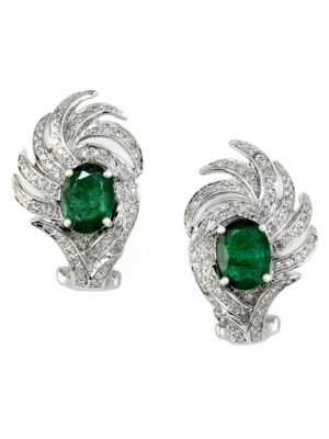 Effy 14K White Gold Diamond,Natural Emerald Earrings