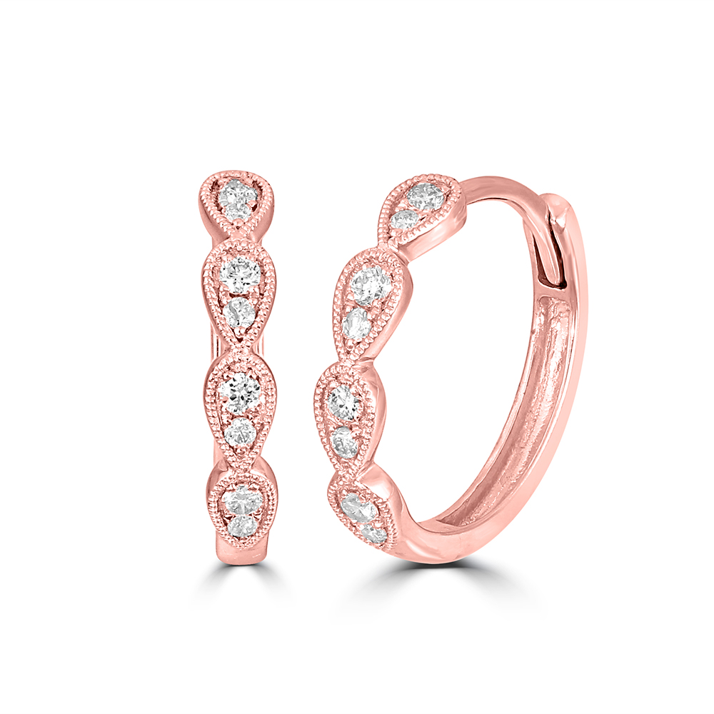 Round White Natural Diamond Hoop Earrings in 14K Rose Gold Over Sterling Silver 0.1 Carat Cttw 