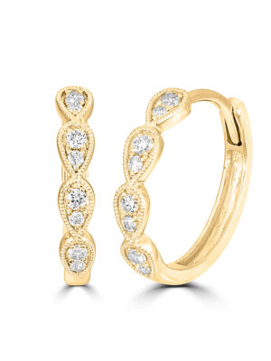 14K Yellow Gold 1/10 Ct.Tw. Diamond  Stackable Hoop Earrings