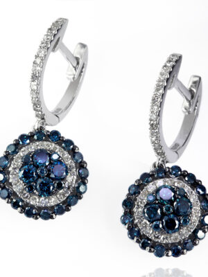 Effy 14K White Gold Diamond,Blue Diamond, Earrings