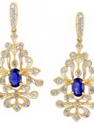 Effy 14K Yellow Gold Diamond,Natural Sapphire Earrings
