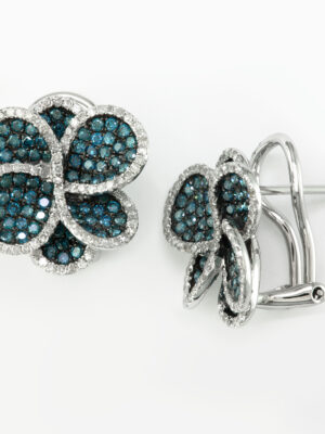 Effy 14K White Gold Diamond,Blue Diamond, Earrings