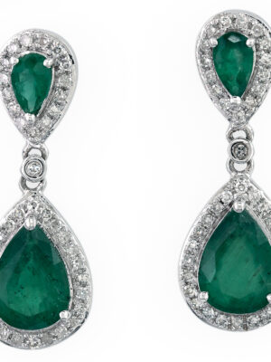 Effy 14K White Gold Diamond,Natural Emerald Earrings