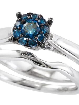 EFFY 14K WHITE GOLD BLUE DIAMOND, RING