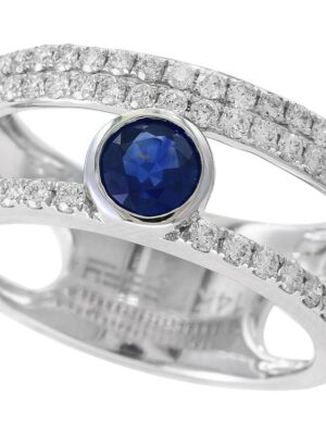 EFFY 14K WHITE GOLD DIAMOND,NATURAL SAPPHIRE RING