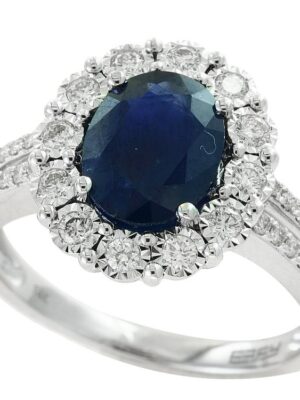 EFFY 14K WHITE GOLD DIAMOND,NATURAL SAPPHIRE RING