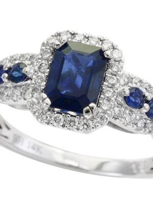 EFFY 14K WHITE GOLD DIAMOND,NATURAL SAPPHIRE RING