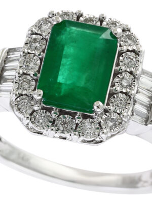 EFFY 14K WHITE GOLD DIAMOND,NATURAL EMERALD RING