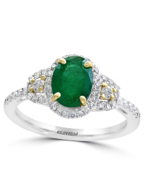 Effy 14K White and Yellow Gold Diamond,Natural Emerald Ring