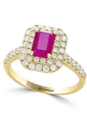 EFFY 14K YELLOW GOLD DIAMOND,NATURAL RUBY RING