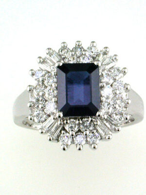 EFFY 14K WHITE GOLD DIAMOND,NATURAL SAPPHIRE RING