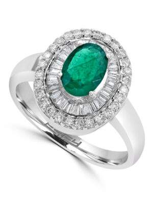 Effy 14K White Gold Diamond,Natural Emerald Ring