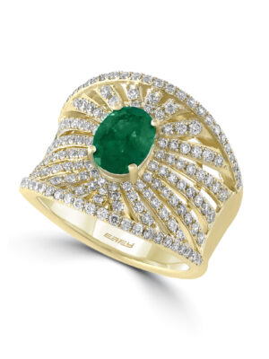 Effy 14K Yellow Gold Diamond,Natural Emerald Ring